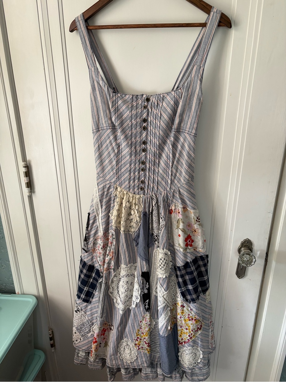 Pilcro Blue and White Patchwork Midi Dress - Picture 2 of 13